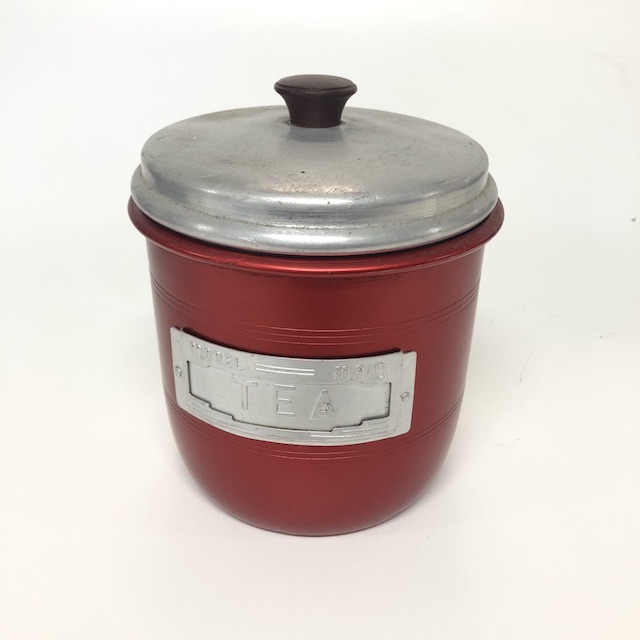 CANNISTER, Red Aluminium 'Tea' Caddy